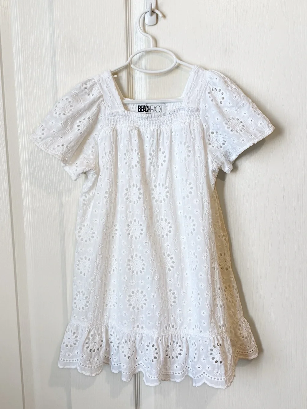 Beach Riot Girls Little Ollie Dress White Magnolia Eyelet Puff-Sleeve Size 7/8